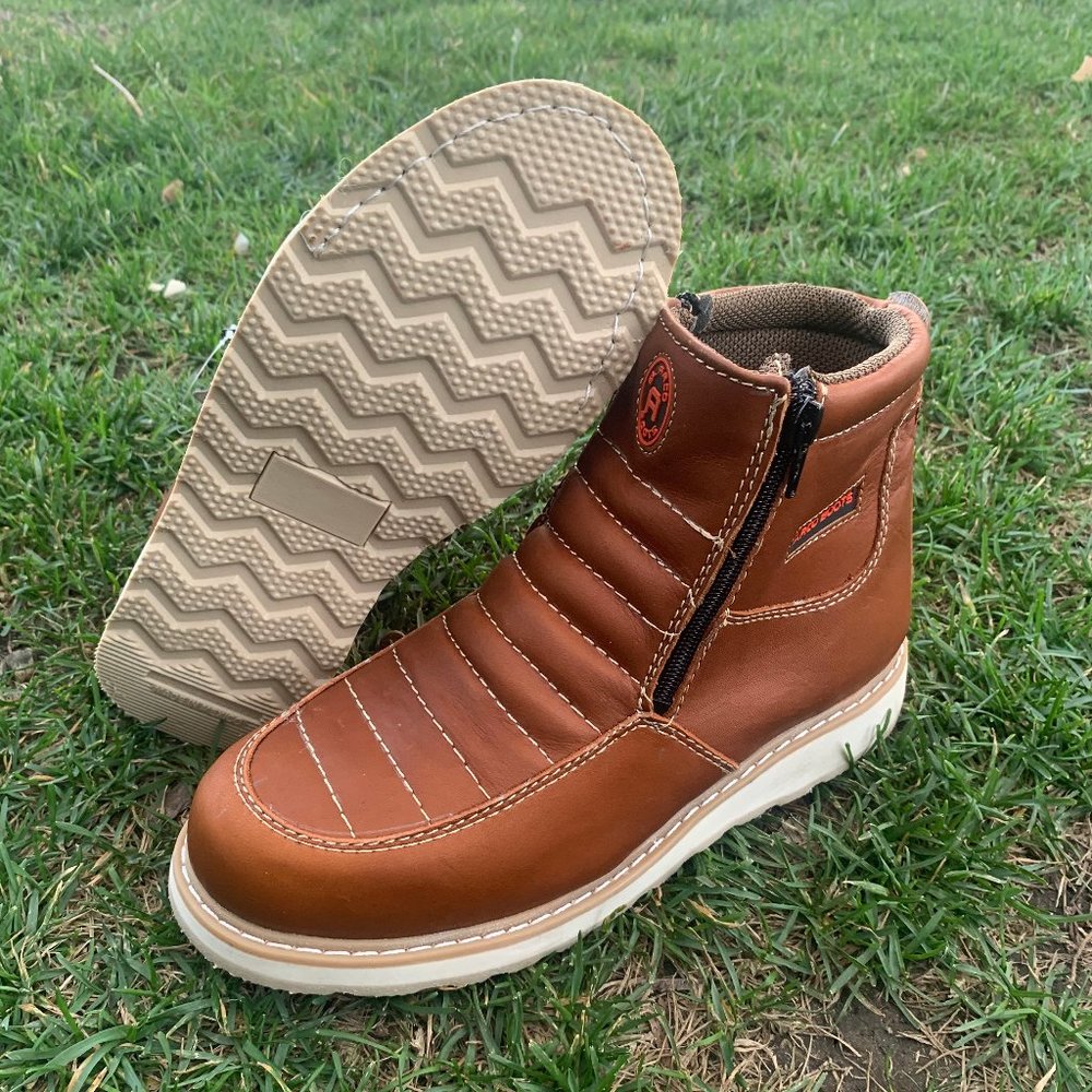 MEN'S WORK BOOTS GENUINE LEATHER ZIP-UP TAN 339